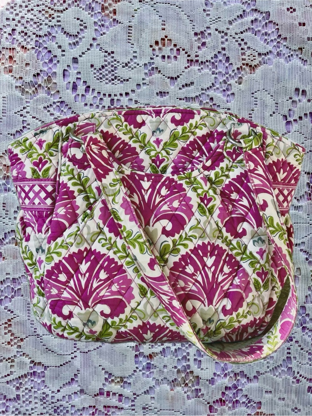 Vera Bradley Glenna Shoulder Bag in “Julep Tulip” pattern | pink and green